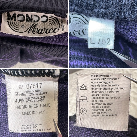 Vintage Mondo di Marco Geometric Sweater Purple Black Bold Knit L/52 Italy - Picture 6 of 9